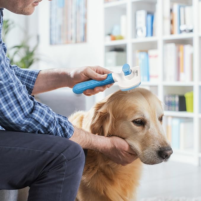 Pet grooming tool removing loose undercoat fur