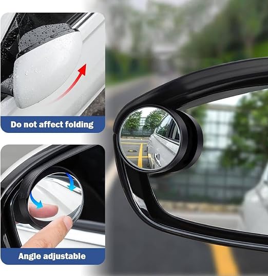 Rain visor hood above the convex blind spot mirror