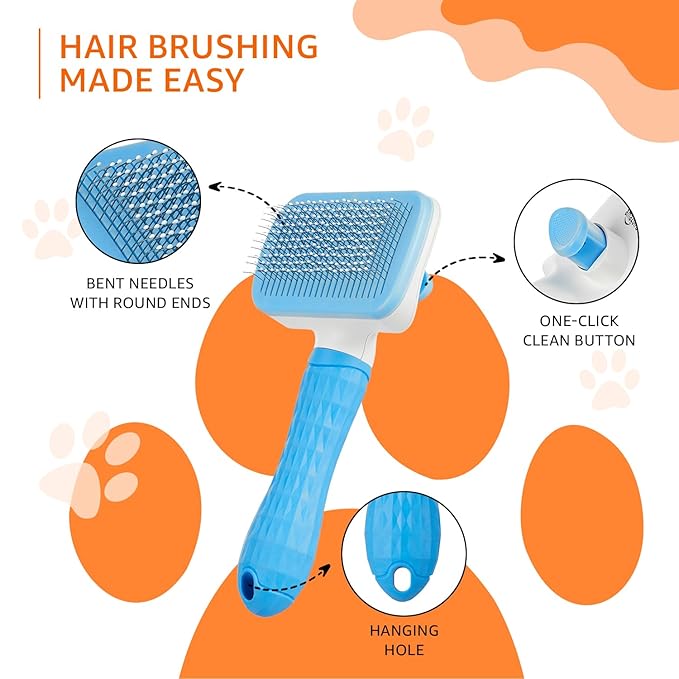 Pet grooming tool being used on dog's coat