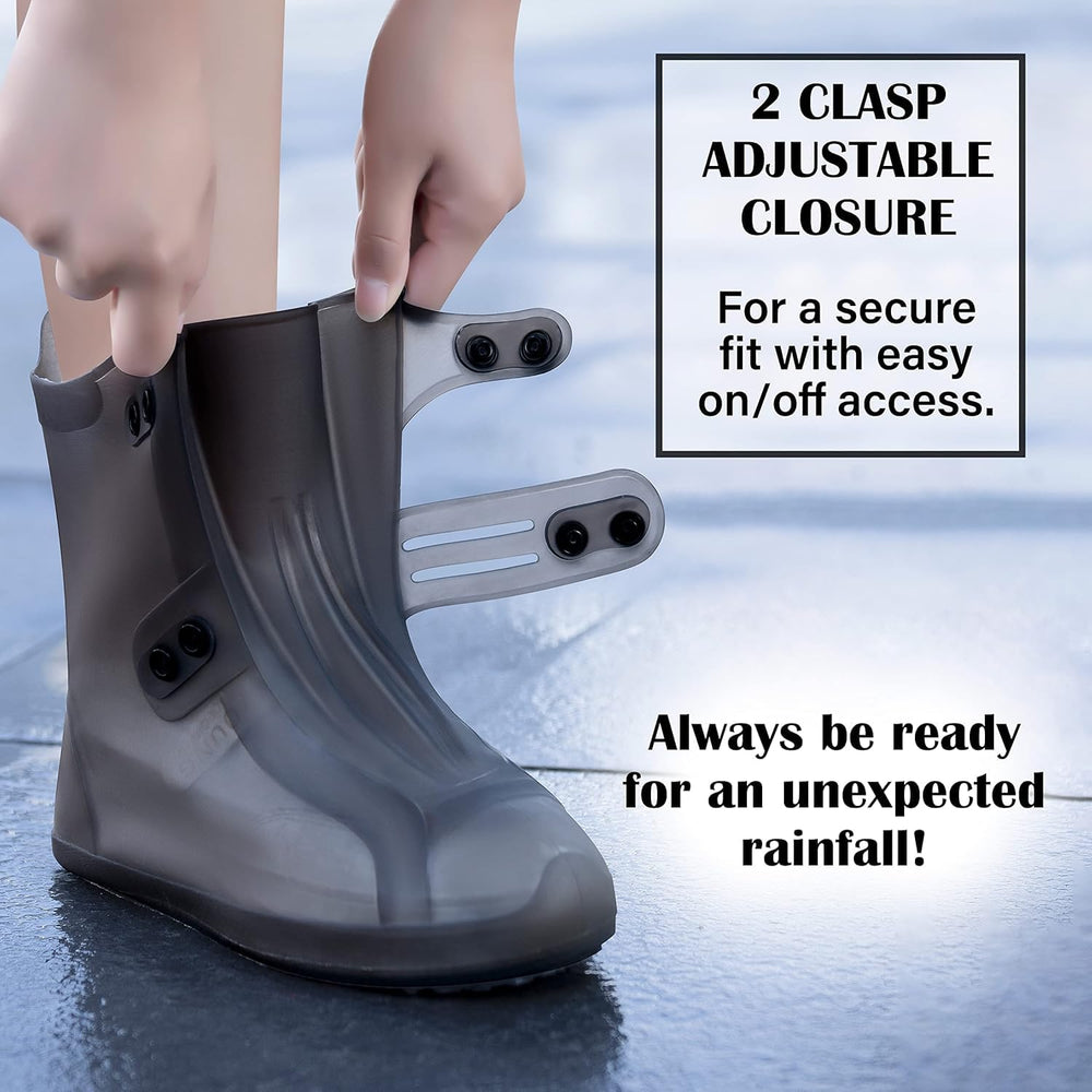 Waterproof shoe covers walking through monsoon water