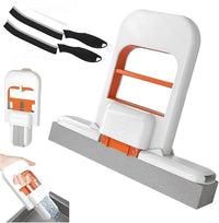 Foldable mini sponge mop wiping a wet kitchen countertop