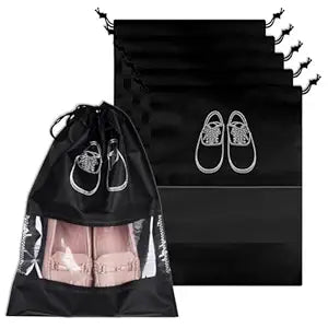 Set of four breathable travel shoe bags with drawstrings