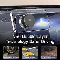Phone holder mounted on car dashboard holding smartphone